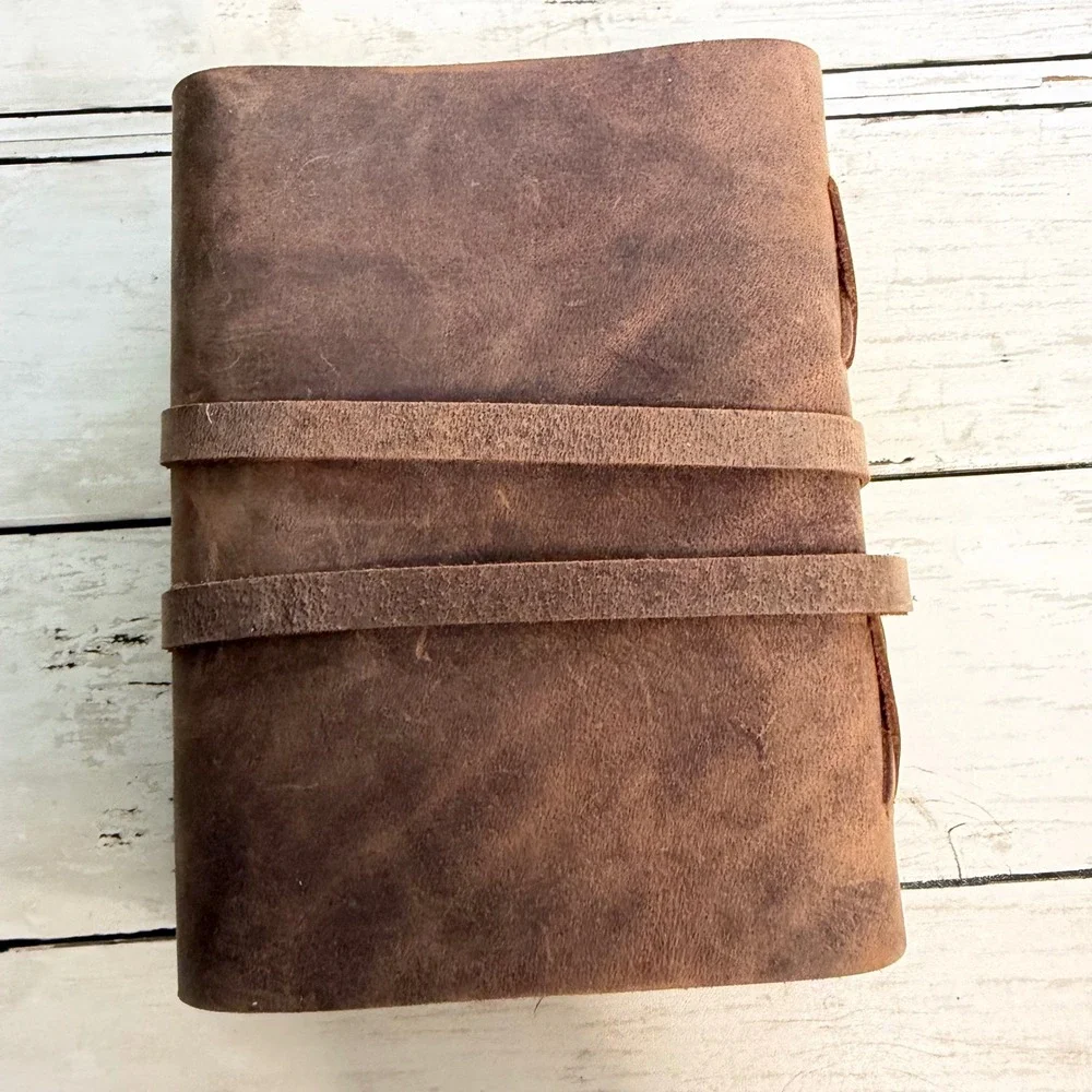 Moonster Leather Journal Unisex 5x7 Brown Heart‎ Embossed Refillable Notebook